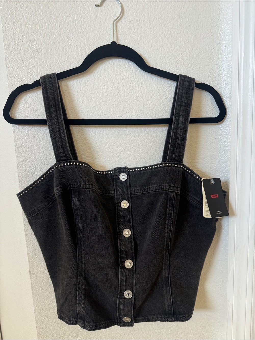Levi's light Black Denim Button-Front Corset Tank with Stud Detail